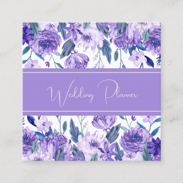 Painted Purple Floral Square Business Card (Front)