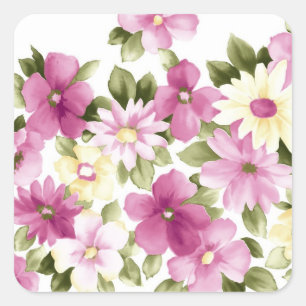 Painted Purple Flowers Square Sticker