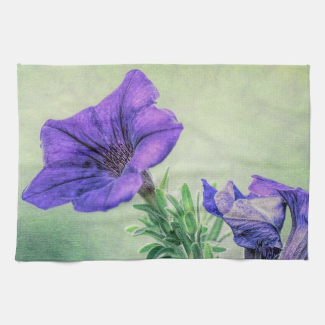Painted Purple Petunia Kitchen Towel (Horizontal)