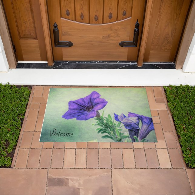 Painted Purple Petunia Welcome Mat (Outdoor)