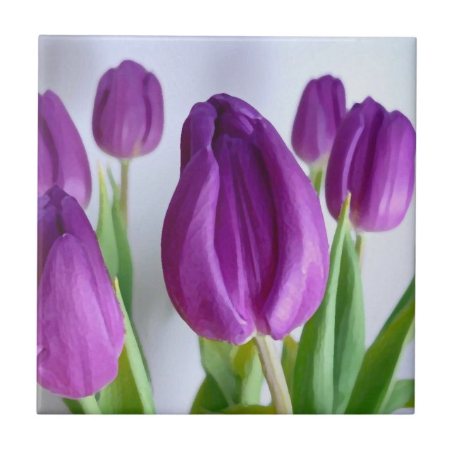 Painted Purple Tulips Tile (Front)