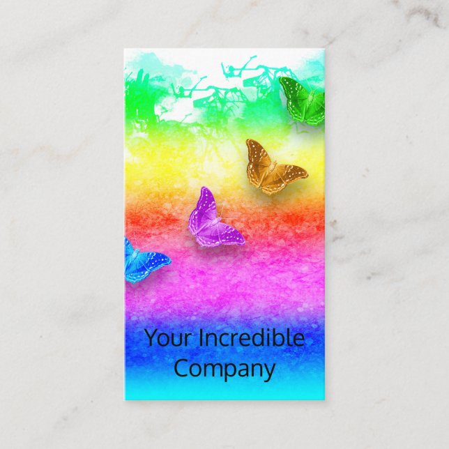Painted rainbow butterflies business card (Front)