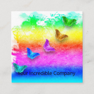 Painted rainbow butterflies square business card