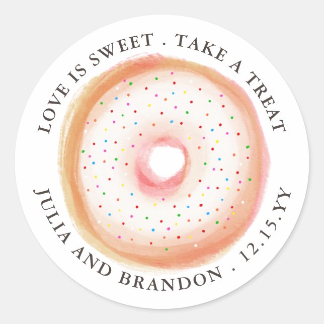 Painted Rainbow Sprinkle Doughnut Wedding Thank Yo Classic Round Sticker (Front)