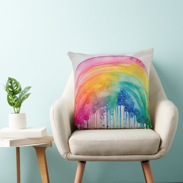 Painted Rainbow Watercolour Paint Drips Abstract  Cushion (Chair)