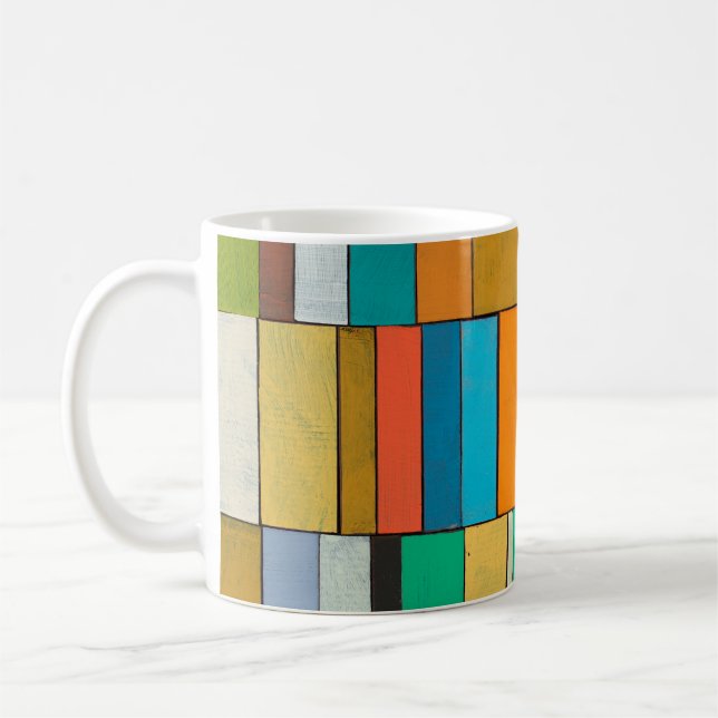 Painted rectangles of board assembled into a colou coffee mug (Left)