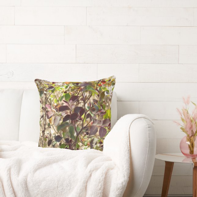 Painted Red Green Leaves & Branches Cushion (Couch)