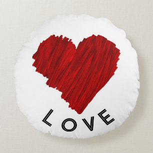 Painted Red Heart LOVE Round Cushion