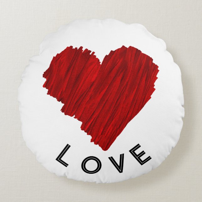 Painted Red Heart LOVE Round Cushion (Front)