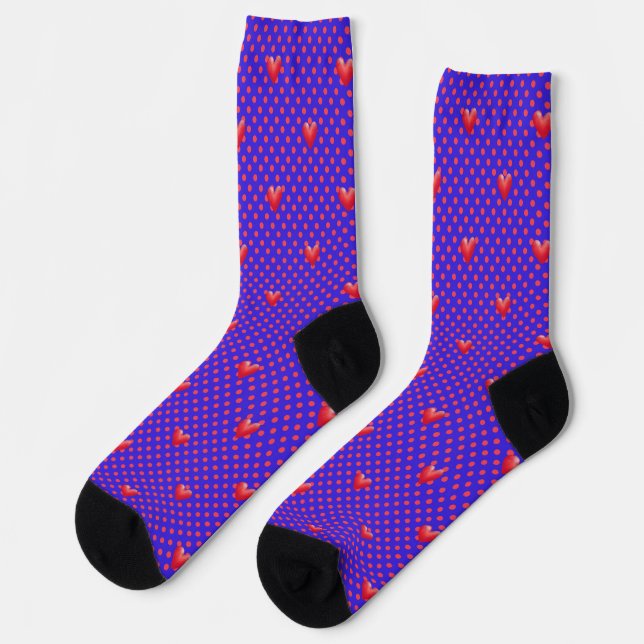 Painted Red Hearts and Dots Pattern Cute  Socks (Left)