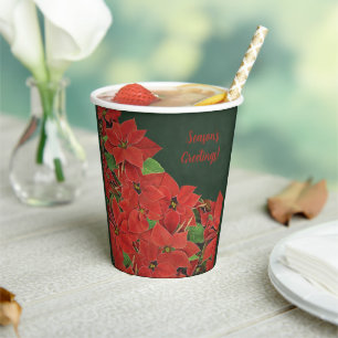 Painted Red Poinsettia Season's Greetings Paper Cups