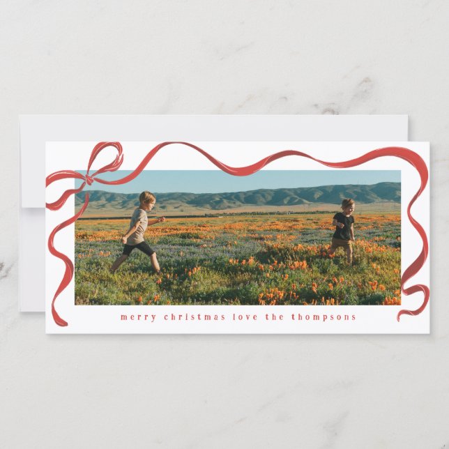 Painted Red Ribbon Long Landscape Holiday Photo (Front)