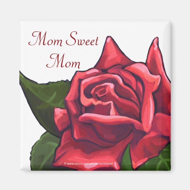 Painted Red Rose Mum Sweet Mum Magnet (Front)