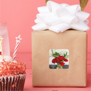 Painted Red Roses on Black and White Background Square Sticker