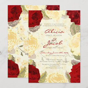 Painted Red Roses Wedding Invitation