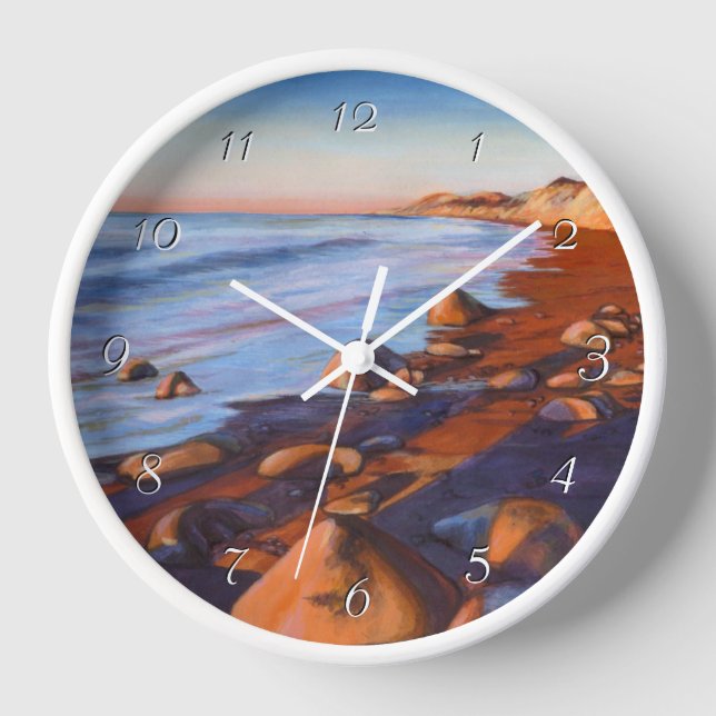 Painted Rocky Beach Shoreline Round Clock (Front)