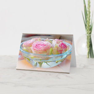 Painted Rose Bowl Blank Greeting Card