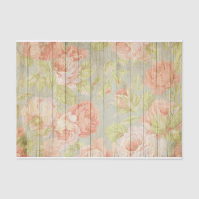 Painted Roses on Antique Wood Boards Tissue Paper (Front)