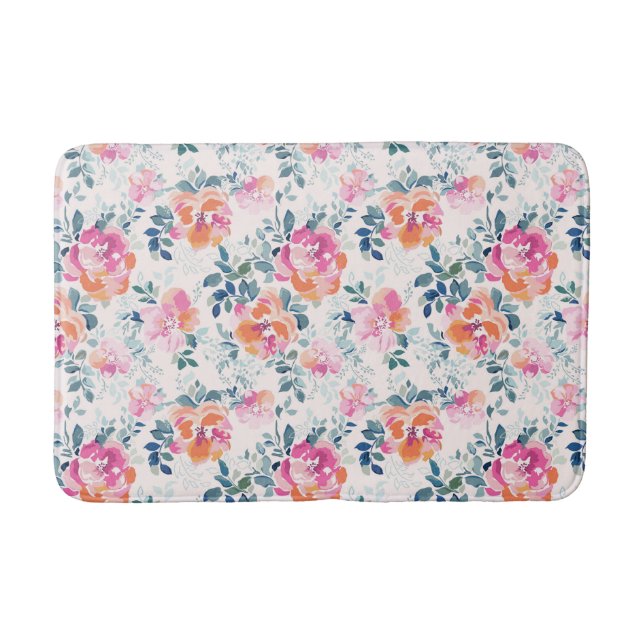 Painted Roses Pattern Bath Mat (Front)