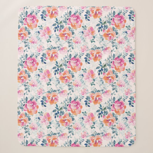 Painted Roses Pattern Sherpa Blanket (Front)