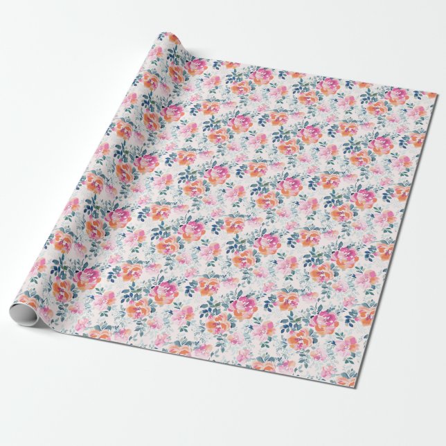 Painted Roses Pattern Wrapping Paper (Unrolled)