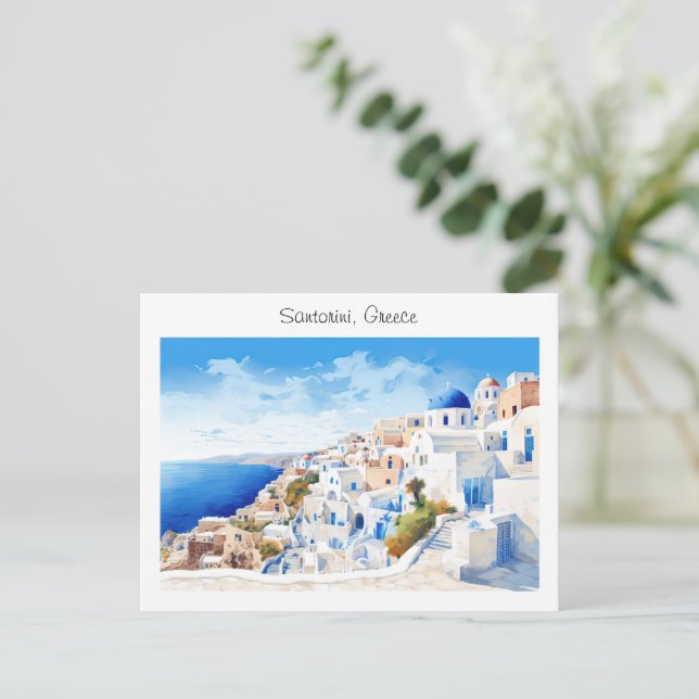 Painted Santorini in Greece Postcard (Standing Front)