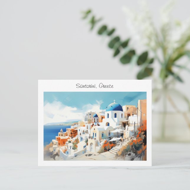 Painted Santorini in Greece Postcard (Standing Front)