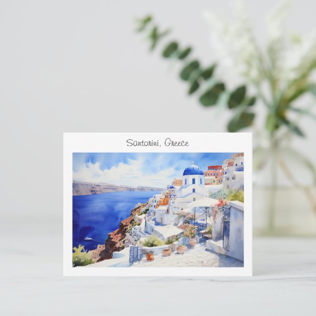 Painted Santorini in Greece Postcard (Standing Front)