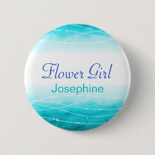 Painted sea Flower girl blue wedding pin / button
