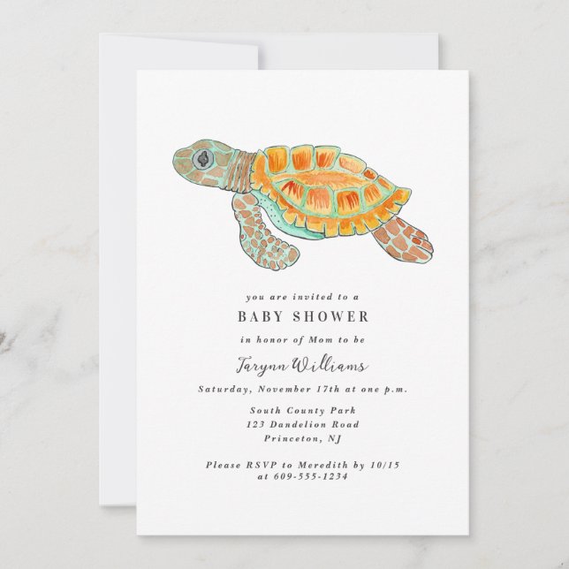 Painted Sea Turtle Baby Shower Invitation (Front)