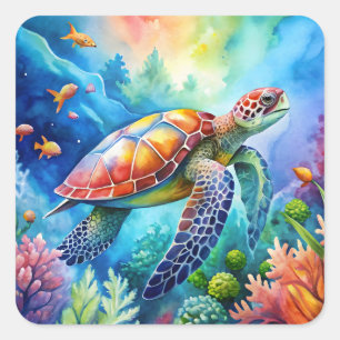 Painted Sea Turtle Square Sticker