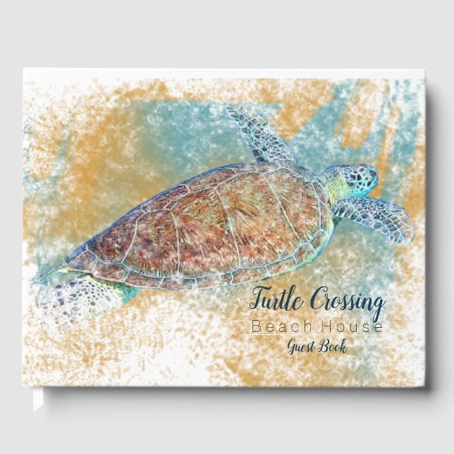Painted Sea Turtle Themed Vacation Property Guest Book (Front)