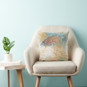 Painted Sea Turtle Throw Pillow Beach & Coastal