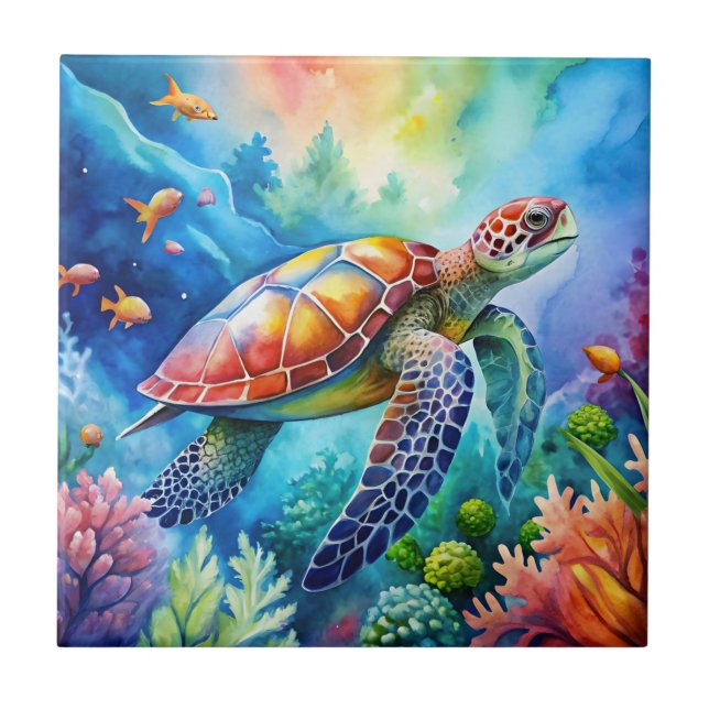 Painted Sea Turtle  Tile (Front)