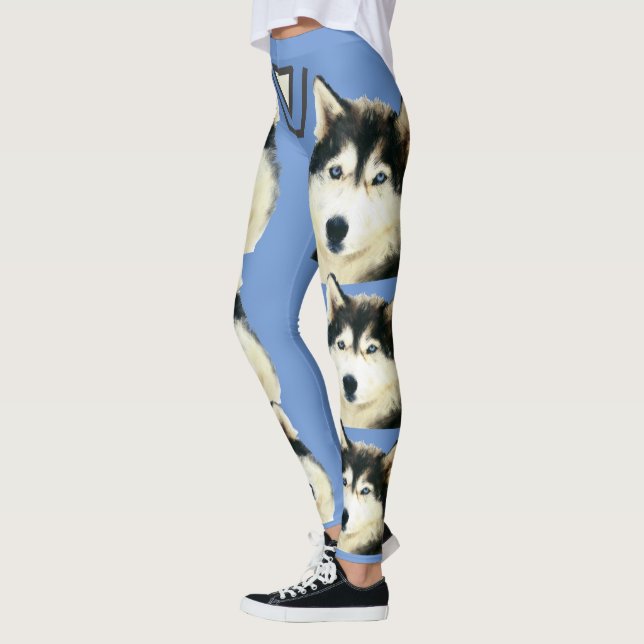 Painted Siberian Husky Pretty Blue Leggings (Left)