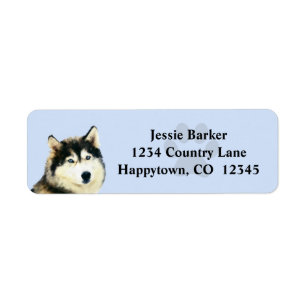 Painted Siberian Husky Return Address Label