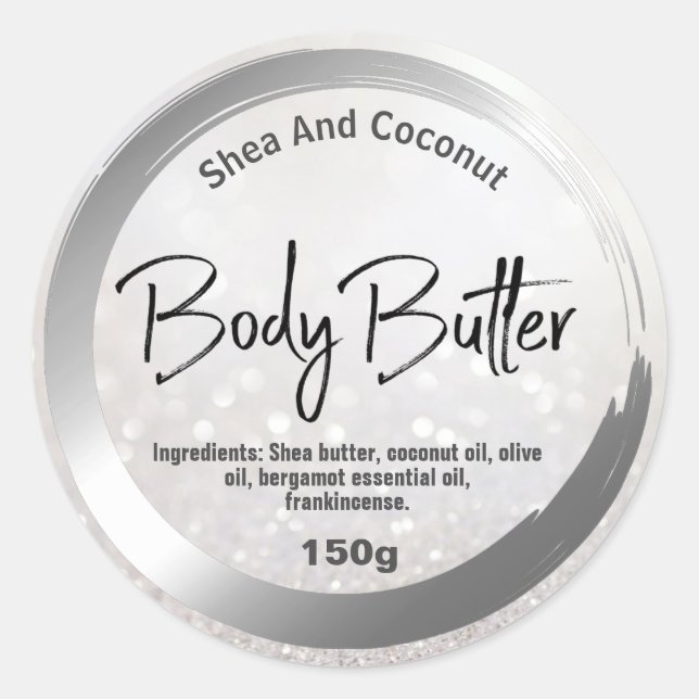 Painted Silver Circle Shea Body Butter Labels (Front)