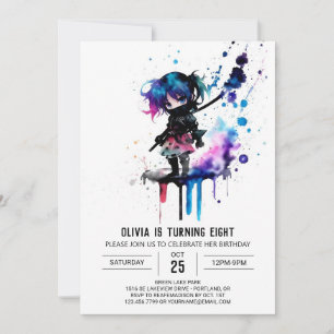 Painted Simple Ninja Digital Girl Birthday Invitation