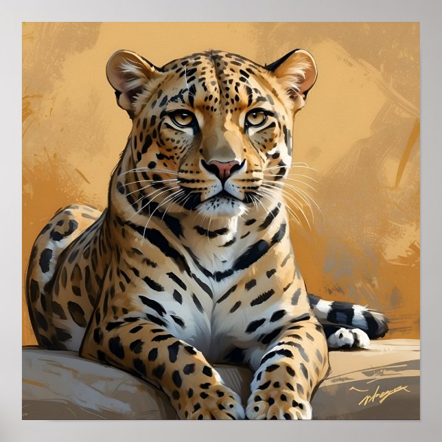 Painted Sitting Leopard Art Poster (Front)