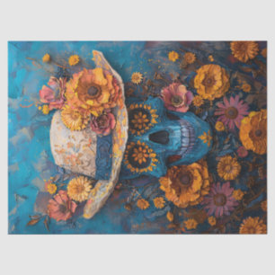 Painted Skull Marigolds Day of the Dead Decoupage Tissue Paper