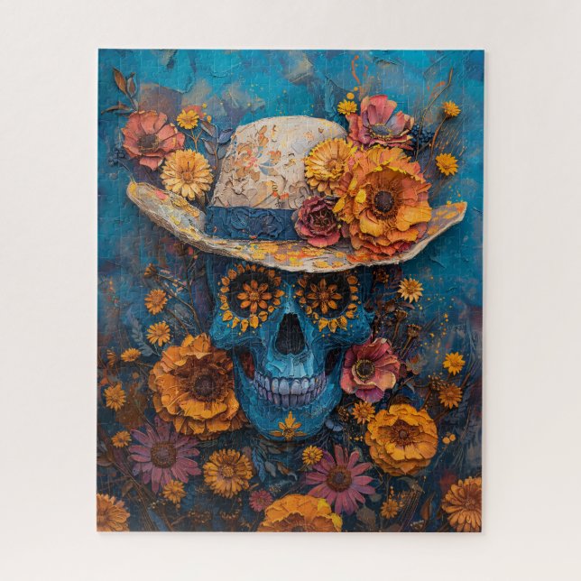 Painted Skull Marigolds Day of the Dead Jigsaw Puzzle (Vertical)