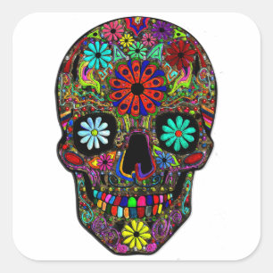 Painted Skull with Flowers Square Sticker