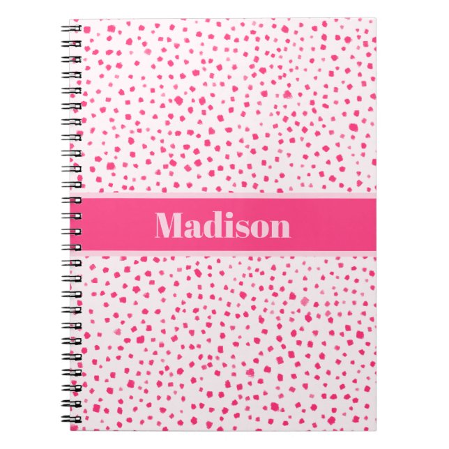 Painted Smudge Dots Preppy Hot Pink Personalised Notebook (Front)