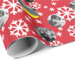 Painted Snowflakes Photo Gift Wrap red white<br><div class="desc">**Make your photos fit by clicking "Customise It" then hit the "Edit" button and scroll down to "Crop Image" to make your photos fit without overlapping** Wrap your gifts with this personalised gift wrap featuring three of your photos among a scatter of white snowflakes on a classic Christmas red background...</div>