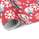Painted Snowflakes Photo Gift Wrap red white<br><div class="desc">**Make your photos fit by clicking "Customise It" then hit the "Edit" button and scroll down to "Crop Image" to make your photos fit without overlapping** Wrap your gifts with this personalised gift wrap featuring three of your photos among a scatter of white snowflakes on a classic Christmas red background...</div>