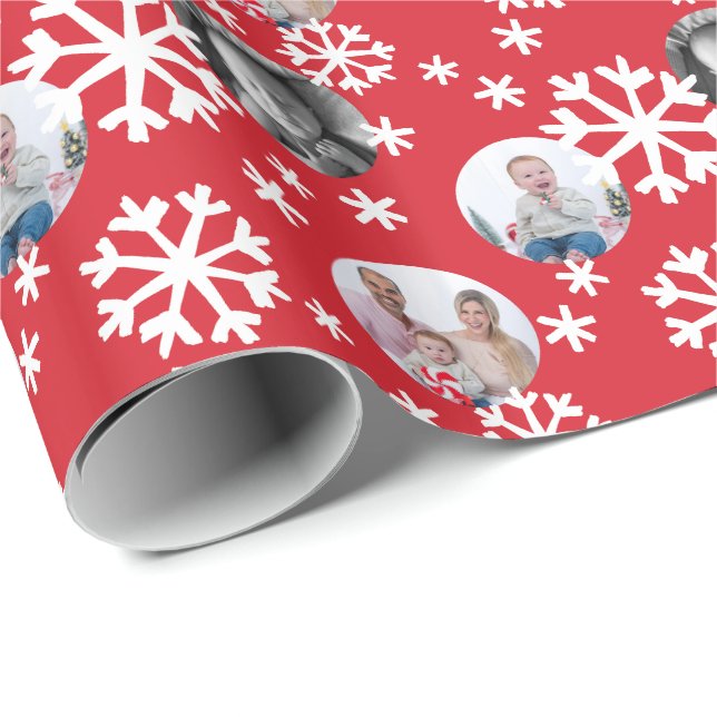 Painted Snowflakes Photo Gift Wrap red white (Roll Corner)
