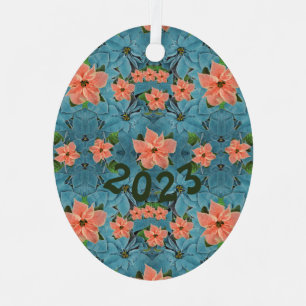 Painted Soft Pastel Poinsettia Holiday Metal Tree Decoration