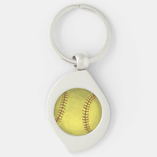 Painted Softball Art Key Ring