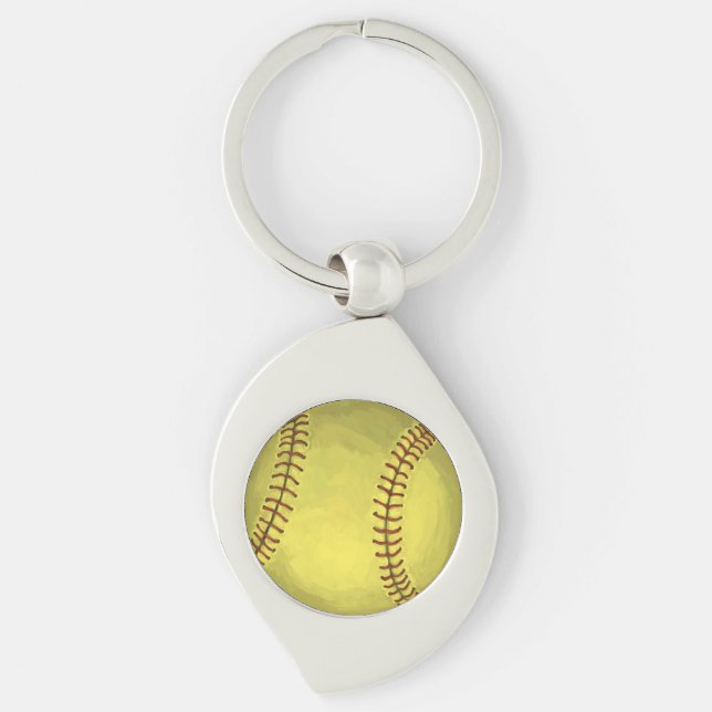 Painted Softball Art Key Ring (Front)