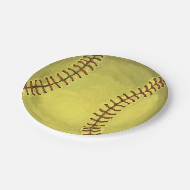 Painted Softball Art Paper Plate (Angled)